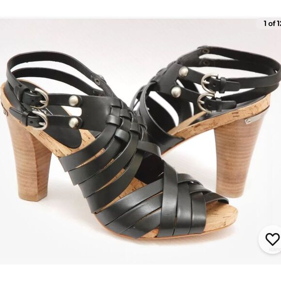Coach Adrienne Black Vachetta Leather Sandals size 8.5 - Picture 1 of 9